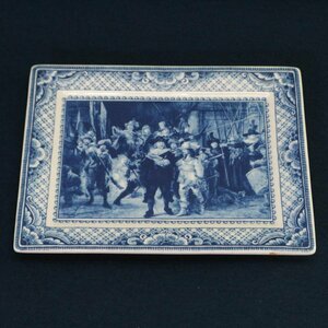 Art hand Auction Dutch Delftware Rembrandt Night Watch Wall Hanging Ceramic Painting Square Plate Decorative Dish Delft Blue ◆ 840f05, Artwork, Painting, others