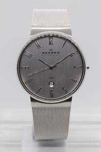 【SKAGEN】355XLSS SLIM JAPAN QUARTZ MOV`T 3ATM ALL STAINLESS STEEL 中古品時計 電池交換済み 24.5.16