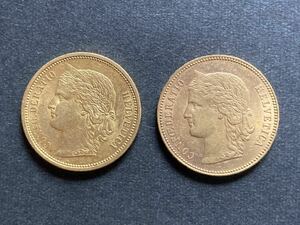 稀少 貴重 美品 金貨 スイス 20フラン ２種1883年1896年（検索 記念 銀貨 硬貨 コイン 古銭 戦前 金 ゴールド Gold 女神 ヨーロッパ 欧州