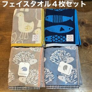 【新品】シーズンリーズン　フェイスタオル　魚＆鳥　バード　ハリネズミ　北欧