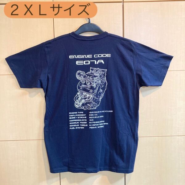 最後の1枚【サイズ 2XL ネイビー】E07Aエンジン画 オリジナルTシャツ (ホンダ BEAT ビート PP1) (送料無料)
