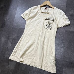 N ■ 国内正規品 '人気モデル' AVIREX アヴィレックス 半袖 COTTON Vネック Tシャツ / カットソー S レディース 婦人服 トップス 古着 