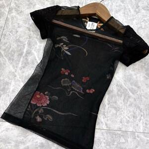 LL ＊ 美品 Y2K イタリア製 国内正規品 DOLCE&GABBANA ドルチェ&ガッバーナ 半袖 花柄 シースルー Tシャツ / カットソー size40 トップス