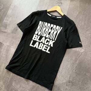 K ☆ 高級感溢れる!! '日本製' BURBERRY BLACK LABEL バーバリー 半袖 ロゴプリント クルーネック Tシャツ size:2 メンズ トップス 紳士服