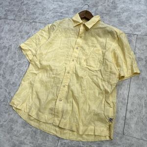 VV ■ 大きいサイズ '人気モデル' Timberland ティンバーランド 半袖 LINEN ボタンシャツ sizeXL メンズ 紳士服 トップス 古着 YELLOW 