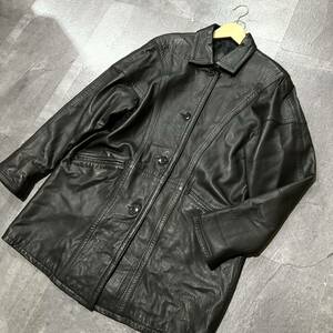 SS ☆良品/ 高級感溢れる!! '洗練されたデザイン' REMY 本革 レザー コート size:S メンズ アウター BLK 黒 