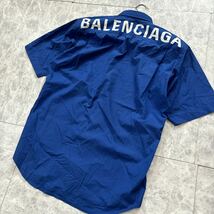 1円~ ＊ 国内正規品 'ラグジュアリーウェア' BALENCIAGA バレンシアガ 半袖 バックロゴ プリント ボタンダウン シャツ 37 メンズ トップス_画像1