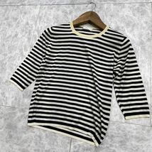 YY ■ イタリア製 '高級感溢れる' HERNO ヘルノ 半袖 WOOL ニット ボーダー柄 Tシャツ / カットソー 42 レディース 婦人服 トップス 古着 _画像1