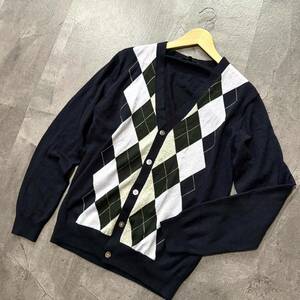 C☆良品/ 人気モデル!!'ウール100%使用' BEAUTY & YOUTH ユナイテッドアローズ UNITED ARROWS アーガイル柄 ニットカーディガン sizeL 上着