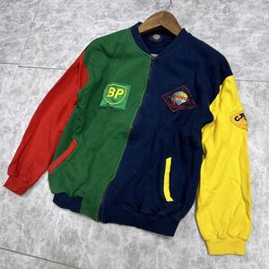 VV ■ 古着 '希少 入手困難' LARROUSSE F1 ワッペン刺繍 COTTON スウェット ジップアップ ジャケット MA-1 sizeF メンズ 上着 アウター 