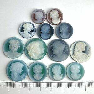 (ストーンカメオ13点おまとめ20g)m 100ct 裸石 ジュエリー jewelry stone cameo 貴婦人 ブローチ 彫刻 作家物 i