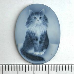 (ストーンカメオ 27.5ct)j 約39.9×29.9mm 猫 cat CAMEO stone ルース アンティーク 作家物 ブローチ i