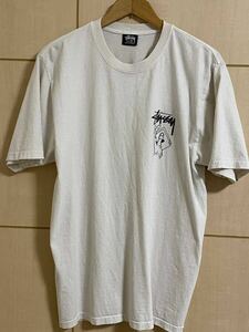  STUSSY　ステューシー Tシャツ　OLD STUSSY トランプ柄　バックプリント　フロントロゴ　ホワイト　シングルステッチ　古着