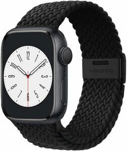 ブラック 49mm/45mm/44mm/42mm アップルウォッチ バンド Apple Watch 編み込み 伸縮 調整可能 ソロ