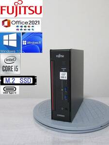  хранение почти новый товар![ высшее маленький ESPRIMO!]10 поколение Corei5(10500T)!Fujitsu Q7010/E новейший. офис . install завершено!
