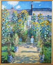 8599 クロード・モネ Claude Monet 「ヴェトゥイユのモネの庭 Le Jardin de monet a Vetheuil」 額装 工芸画 向日葵 ひまわり フランス_画像2