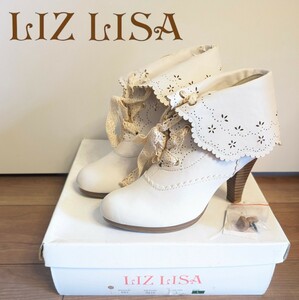 【1円スタート】LIZLISA リズリサ 新品 未使用 レースリボン付 編み上げ ショートブーツ 春 ウエスタンブーツ 花柄 パンチングレザー