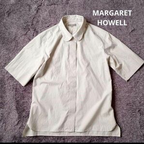 美品 MARGARET HOWELL マーガレットハウエル 丸襟 半袖ブラウス 日本製 コットン 半袖シャツ