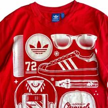 国内正規 adidas アディダス 半袖 プリント ロゴ Tシャツ 丸首 コットン トップス カットソー L 赤 レッド SUPER STAR ORIGINALS_画像2