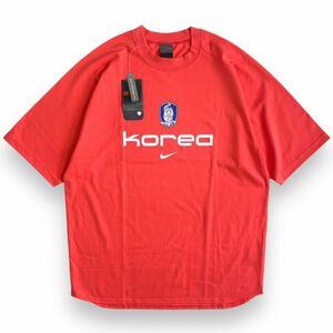 未使用品 00's NIKE ナイキ KOREA 韓国代表 オフィシャル 半袖 プリント ロゴ コットン Tシャツ S/S トップス 古着 赤 レッド