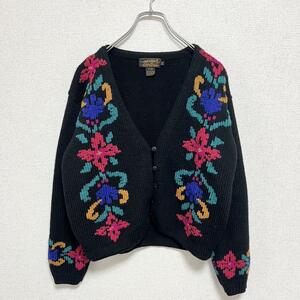 80s Eddie Bauer カラフル 花 チロリアン ニットカーディガン