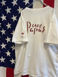* made in Japan * single stitch *PAPAS CAFE* Papas Cafe * short sleeves T-shirt * star article flag * sleeve Logo patch * back Logo * white * white *50L size *
