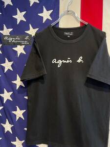 ★日本製★agnes b. homme★アニエスベー オム★半袖Tシャツ★プリントロゴ★クルーネック★カットソー★ブラック★黒★T1★Sサイズ相当★