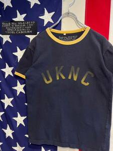 ★日本製★NIGEL CABOURN★ナイジェルケーボン★リンガーTシャツ★半袖★脇ガゼット★UKNC★アーチロゴ★ネイビー★紺★Sサイズ相当★