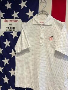 *TAKEO KIKUCHI×PINK PANTHER* Takeo Kikuchi * Pink Panther deer. . collaboration polo-shirt * dot pattern * embroidery * white * white *2*M size corresponding *