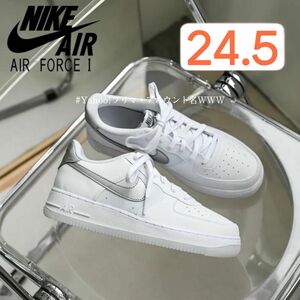 【新品24.5cm】NIKE AIR FORCE１GS エアフォース１ ホワイト/グレー/メタリックシルバー