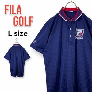 FILA GOLF フィラ ゴルフ 速乾性 半袖 ポロシャツ 総柄 刺繍 ネイビー Lサイズ メンズ ゴルフウェア