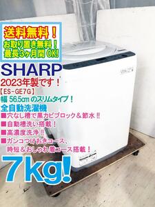 ★送料無料★2023年製★極上超美品 中古★SHARP 7kg 穴なし槽で黒カビブロック＆節水！幅56.5cm★洗濯機【ES-GE7G-W】DD9Q