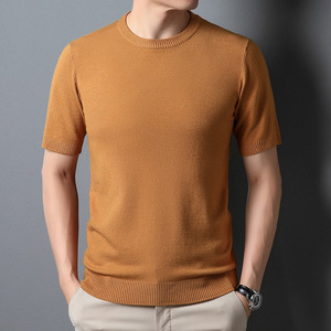  new work . сolor selection possible summer sweater knitted T-shirt short sleeves knitted men's summer knitted tops cut and sewn casual yellow 