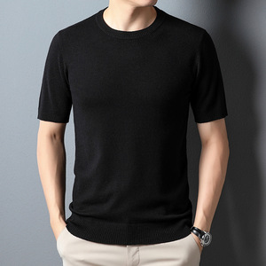 新作 お色選択可 サマーセーター ニットTシャツ 半袖ニット メンズ サマーニット トップス カットソー カジュアル 黒