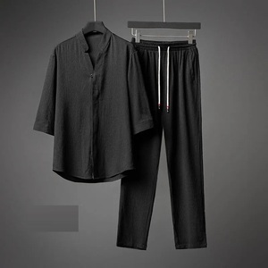 新入荷 夏 Tシャツ ロングパンツ パンツ メンズ ルームウェア 部屋着 涼しいセットアップ 上下セット グレーサイズ選択可 黒