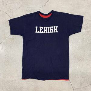 70s Champion チャンピオン バータグ LEHIGH カレッジ 紺×赤 リバーシブル Ｔシャツ ビンテージ XL/CR