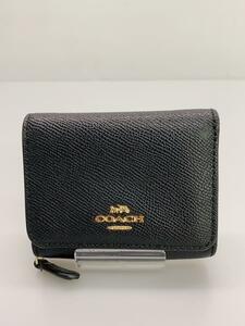 COACH◆3つ折り財布/PVC/BLK/無地/レディース