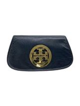 TORY BURCH◆クラッチバッグ/レザー/BLK/無地_画像1