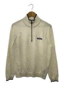 HUGO BOSS◆zelvin sweatshirt/ハーフジップ/セーター(薄手)/S/ポリエステル/WHT/無地