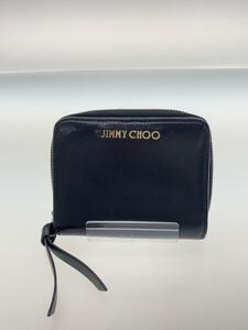 JIMMY CHOO◆2つ折り財布/レザー/BLK/無地/レディース