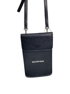 BALENCIAGA◆カードケース/レザー/BLK/無地/メンズ/640536