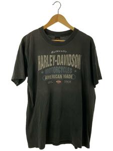 HARLEY DAVIDSON◆90s/Tシャツ/L/コットン/グレー/使用感・小穴有