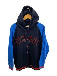 STUSSY◆14AW/アーチロゴ_フーデッドスウェットスタジャン/M/コットン/ネイビー/紺