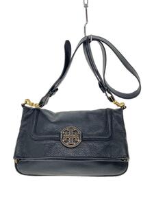 TORY BURCH◆ショルダーバッグ/レザー/BLK/無地/擦れ有