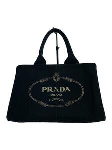 PRADA◆CANAPA/角破れ有/トートバッグ/キャンバス/BLK/無地/黒