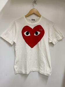 PLAY COMME des GARCONS◆PLAY HEART S/S TEEビッグハートTシャツ/M/コットン/WHT/AZ-T026