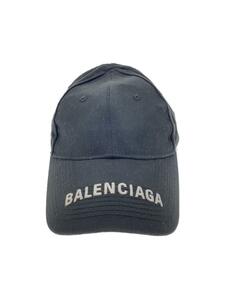 BALENCIAGA◆ロゴバイザーキャップ/ヤケ有/キャップ/L/コットン/BLK/無地/レディース