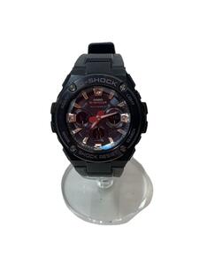 CASIO◆ソーラー腕時計・G-SHOCK/デジアナ/レザー/BLK/BLK