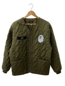 A BATHING APE◆キルティングジャケット/L/ナイロン/KHK/カーキ/ベイプ/ワッペン/ロゴ