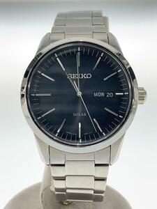 SEIKO◆ソーラー腕時計/アナログ/ステンレス/BLK/SLV/V158-0AM0